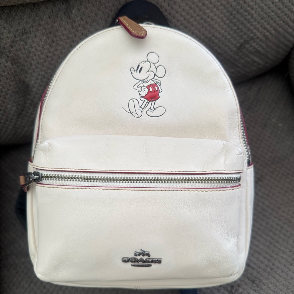 Coach Cream Backpack with Mickey Mouse Design